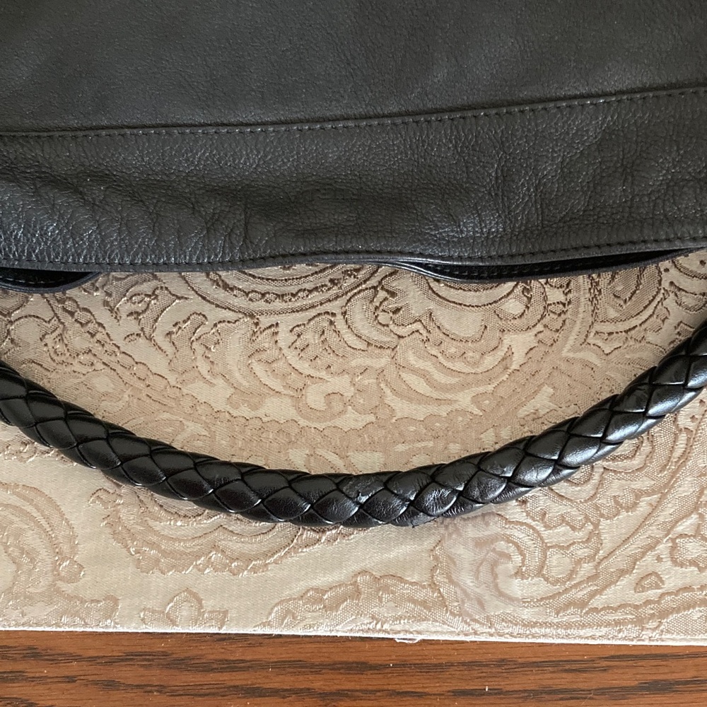 FURLA EUC Black Italian Pebbled Leather Hobo Bag with Braided Handle. - Picture 11 of 14
